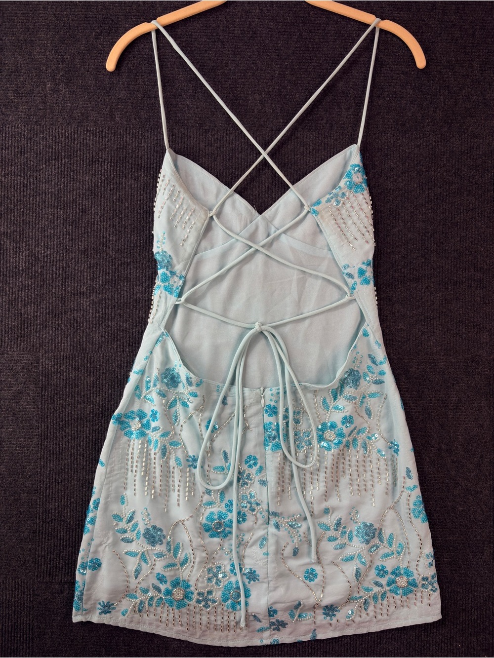 Peppermayo Light Blue Vietta Sequin Cami Micro Mini Dress size 4 or size Small - Picture 5 of 15